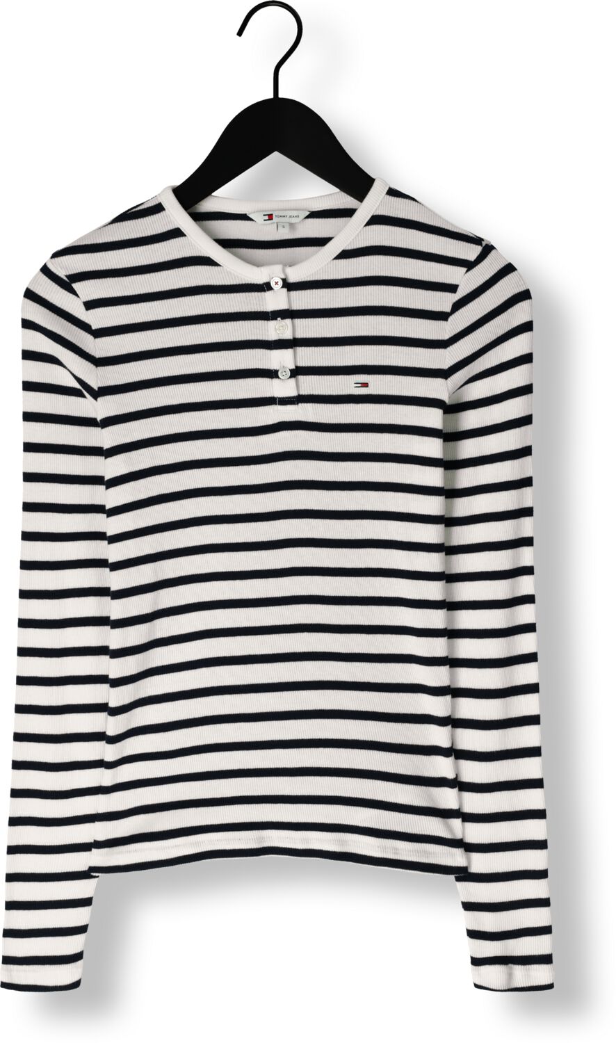 TOMMY JEANS Dames Tops & T-shirts Tjw Slim Button Rib C-neck Ls Ext Blauw