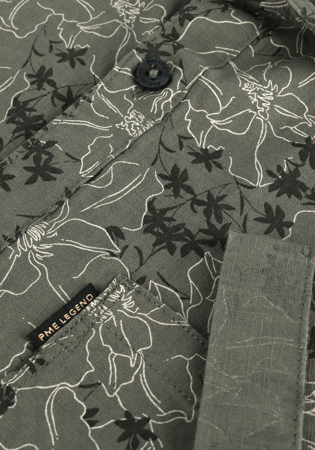 Olijf PME LEGEND Casual overhemd SHORT SLEEVE SHIRT PRINT ON CTN SLUB - large