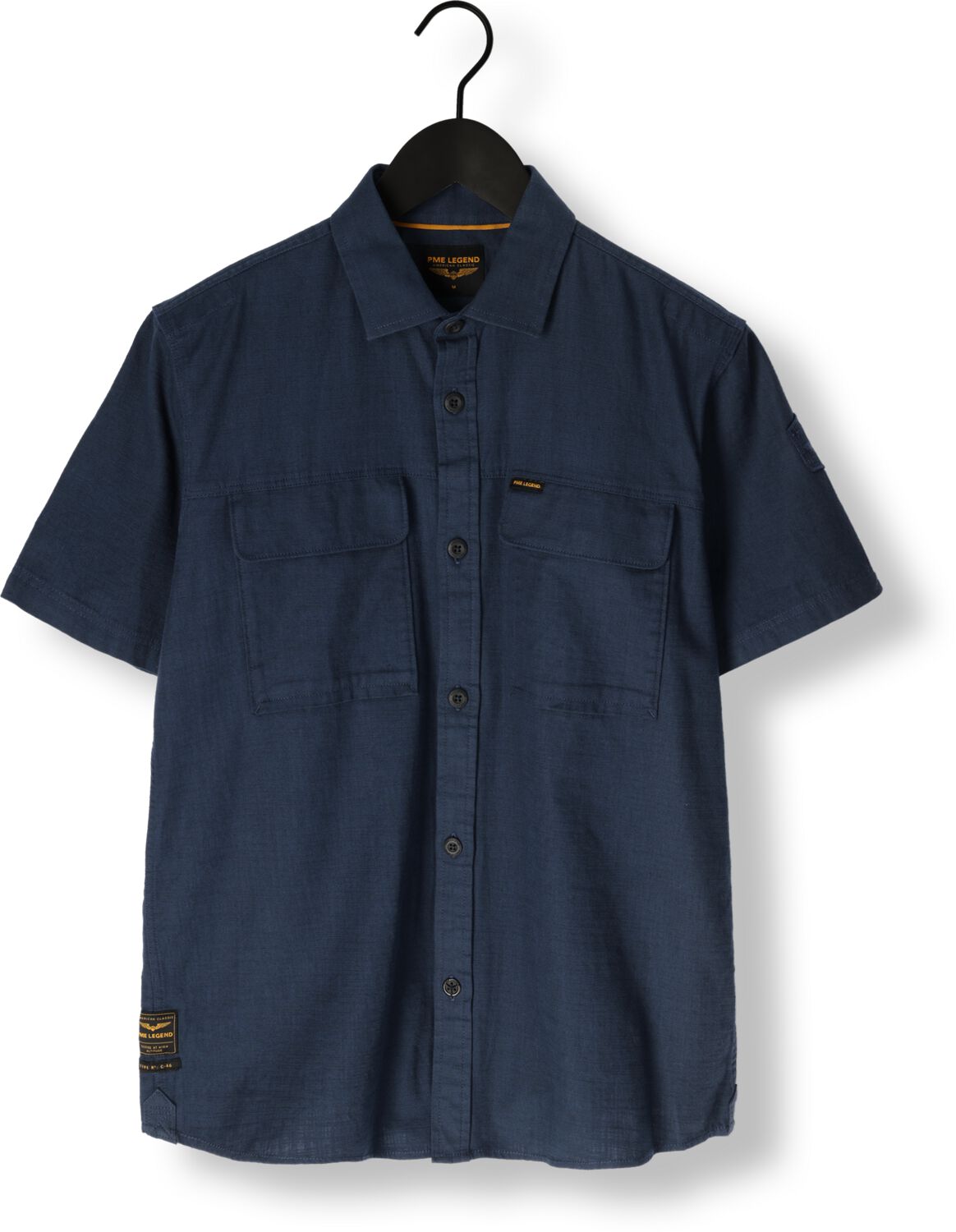 PME LEGEND Heren Overhemden Short Sleeve Shirt Slub Cotton Blauw