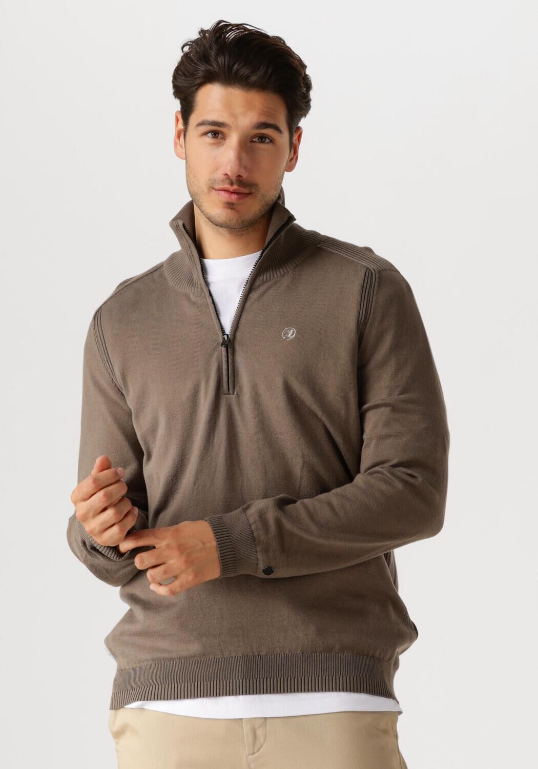 CAST IRON Heren Truien & Vesten Half Zip Collar Cotton Stretch Bruin