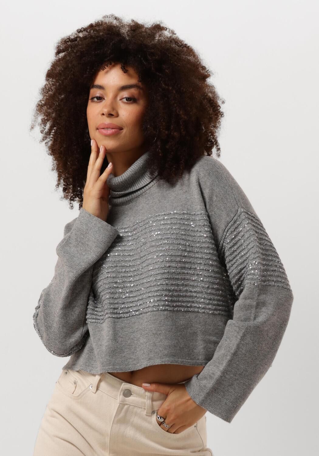 Twinset Grijze Paillet Sweater Dolcevita Lange Mouw Gray Dames