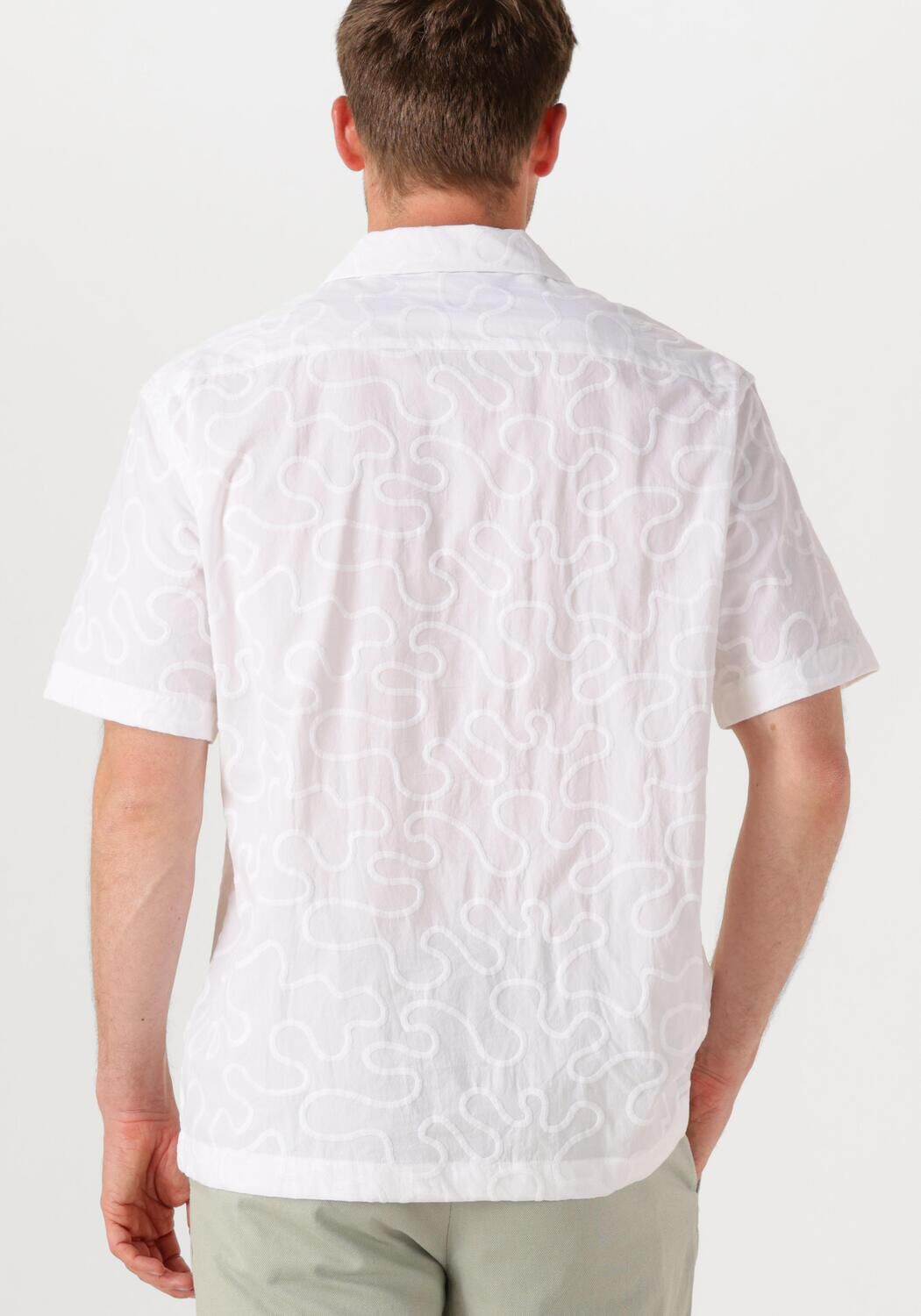 SELECTED HOMME Heren Overhemden Slhrelaxeli Emb Ss Shirt Wit