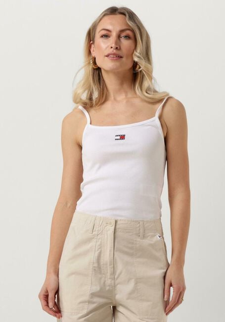 Witte TOMMY JEANS Top TJW BADGE RIB STRAP TOP - large