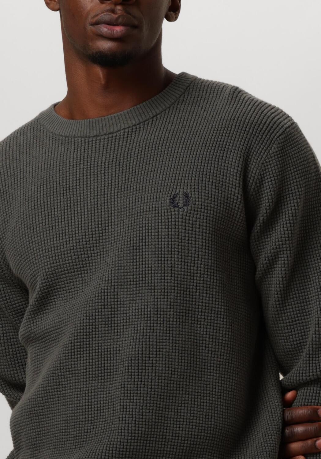FRED PERRY Heren Truien & Vesten Waffle Stitch Crew Neck Jumper Groen