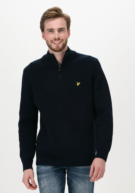 Donkerblauwe LYLE & SCOTT Trui RIBBED 1/4 ZIP JUMPER - large