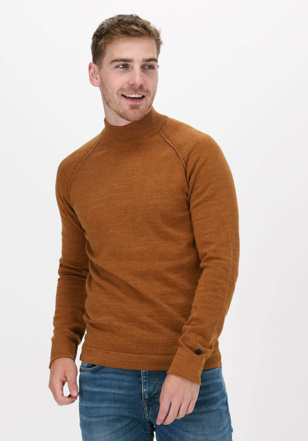 cognac cast iron trui mock neck slim fit cotton heat