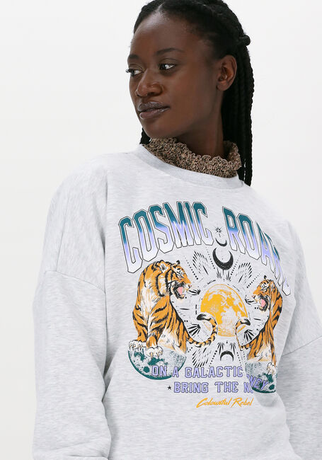 Lichtgrijze COLOURFUL REBEL Sweater COSMIC ROARS DROPPED SHOULDER - large