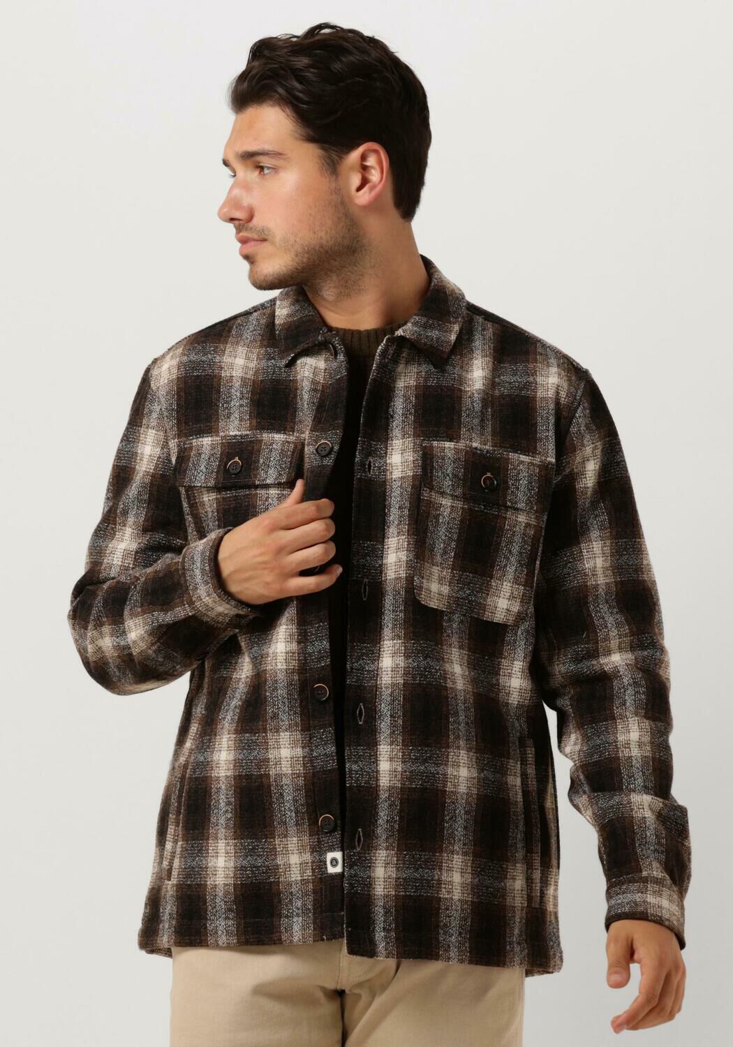 ANERKJENDT Heren Overhemden Aklion Heavy Check Overshirt Bruin