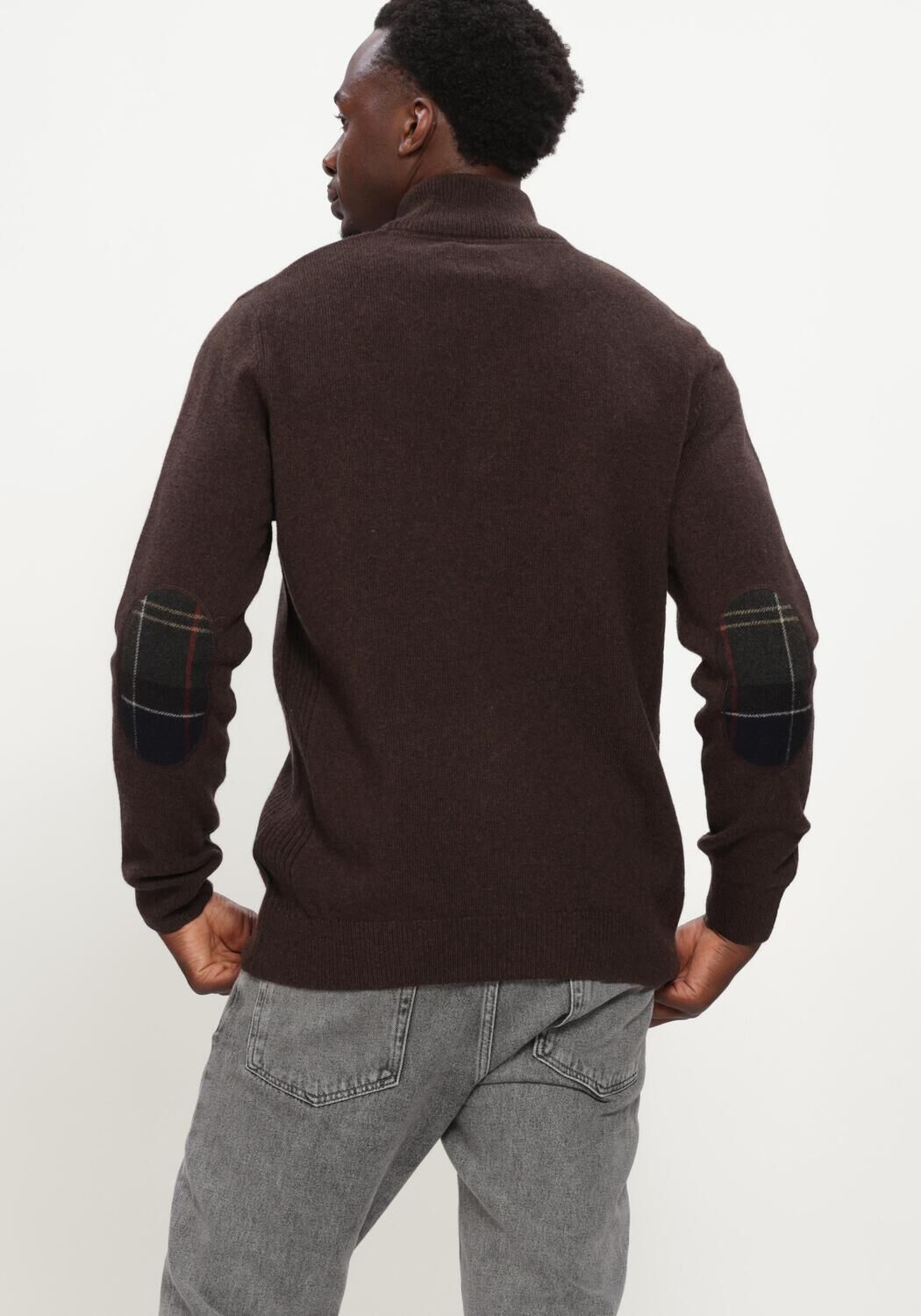 Bruine BARBOUR Trui HOLDEN HALF ZIP KNITTED JUMPER KNITWEAR - large
