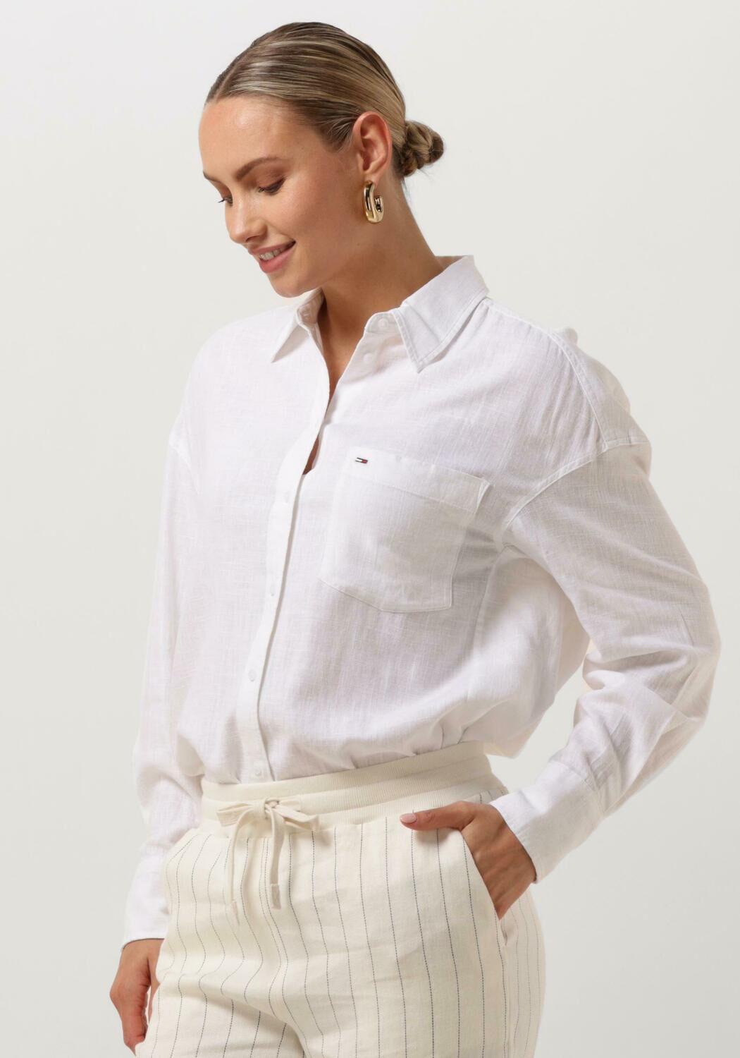 Tommy Jeans Wit Logo Patch Button-Up Shirt White Dames