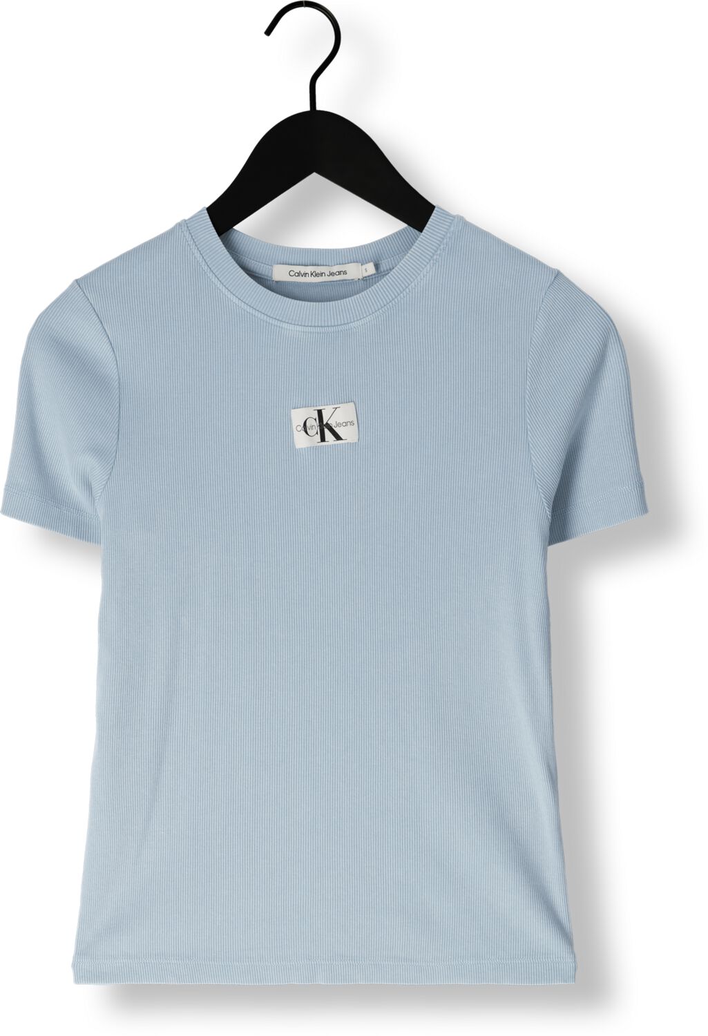 CALVIN KLEIN Dames Tops & T-shirts Label Washed Rib Slim Tee Lichtblauw