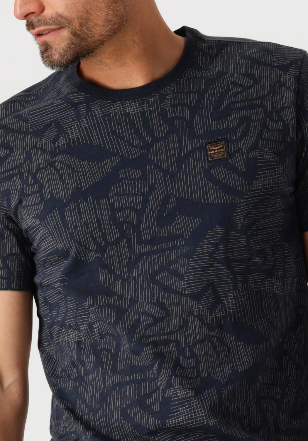PME LEGEND Heren Polo's & T-shirts Short Sleeve R-neck Slub Jersey Aop Blauw