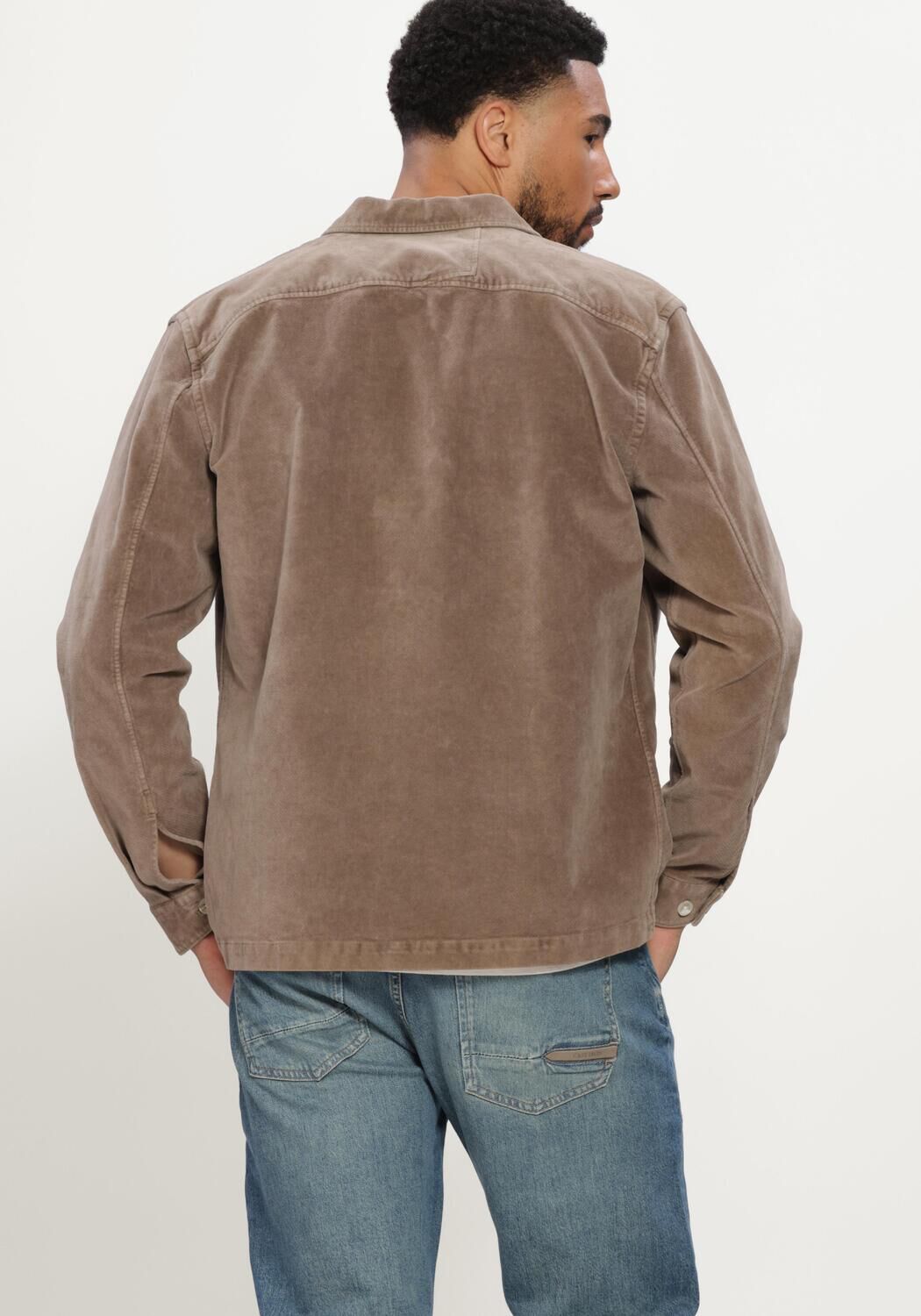 Taupe CAST IRON Overshirt LONG SLEEVE SHIRT VELVET GARMENT DYE - large