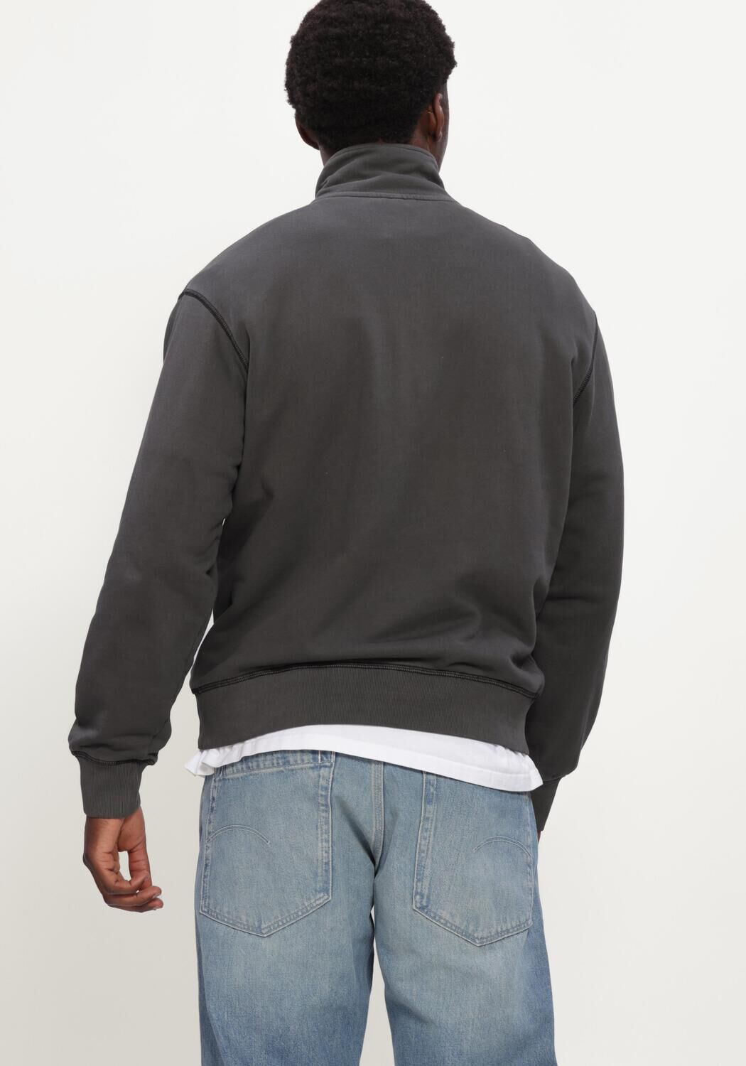 Donkergrijze G-STAR RAW Sweater UNIT WASHED HALF ZIP SW L\S - large