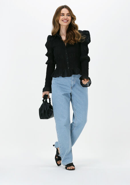 Zwarte NA-KD Blouses SMOCKED FRILL BLOUSE - large