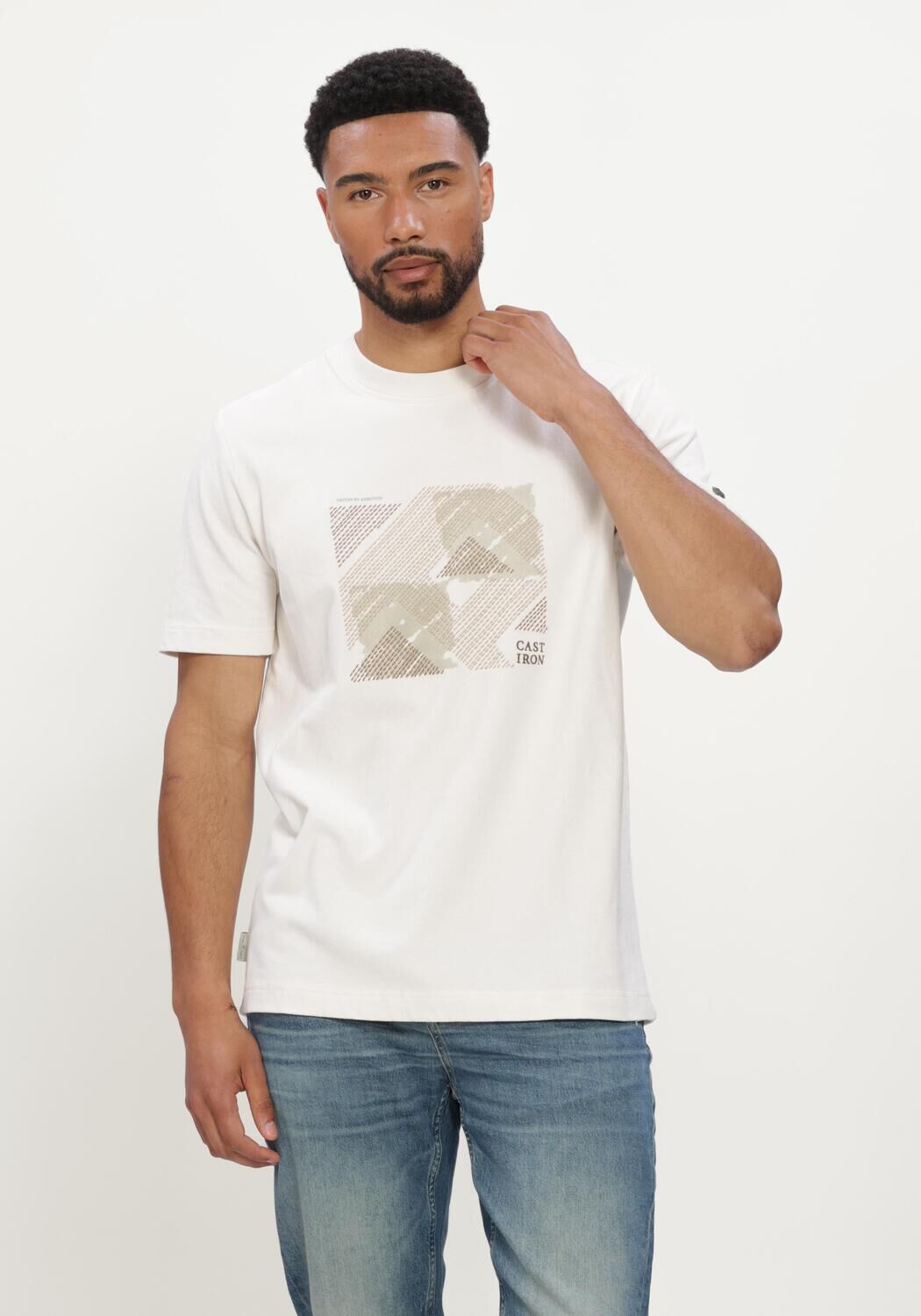Gebroken wit CAST IRON T-shirt SHORT SLEEVE R-NECK REGULAR FIT PEACHED JERSEY - large