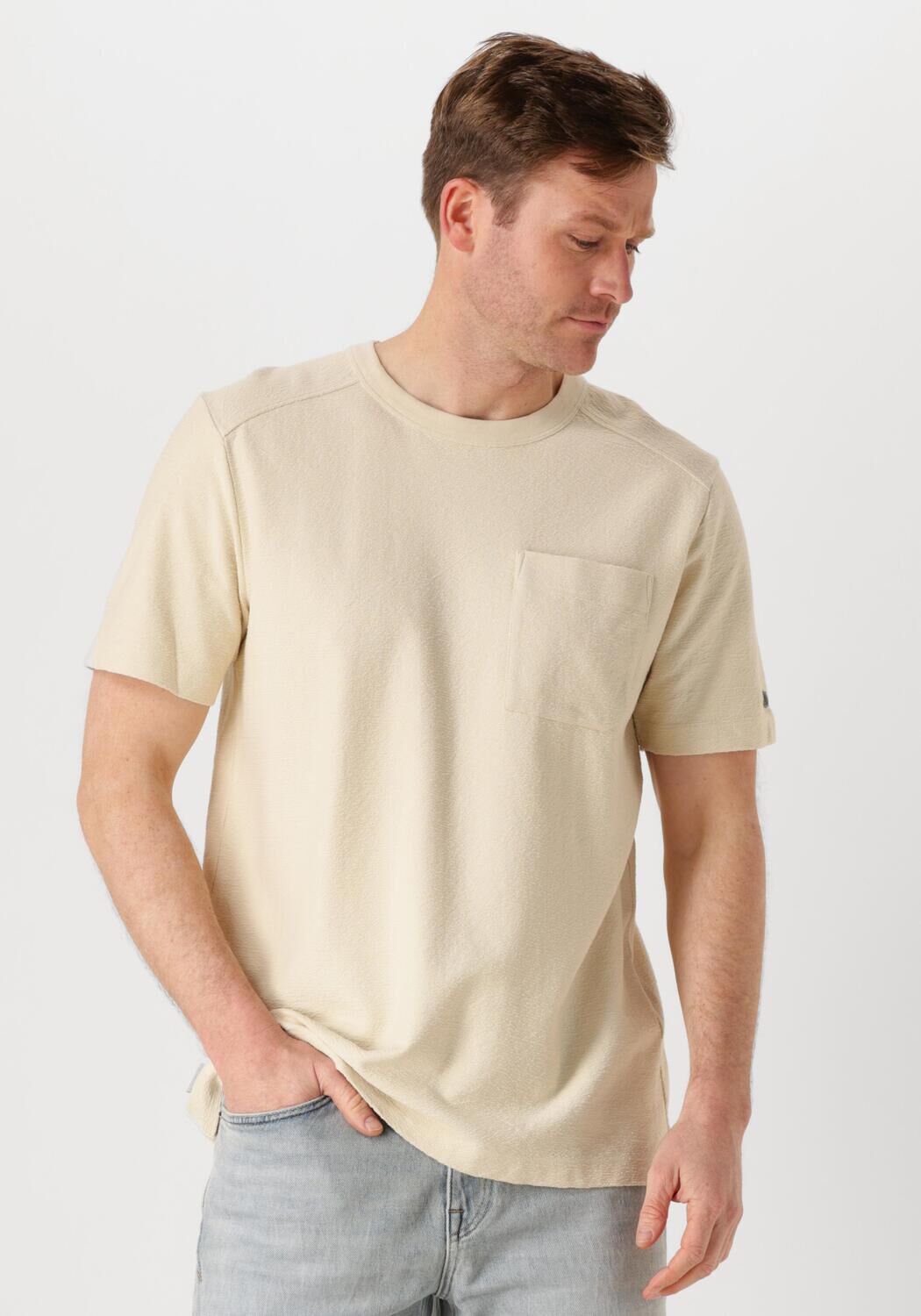 CAST IRON Heren Polo's & T-shirts Short Sleeve R-neck Regular Fit Structure Cotton Beige