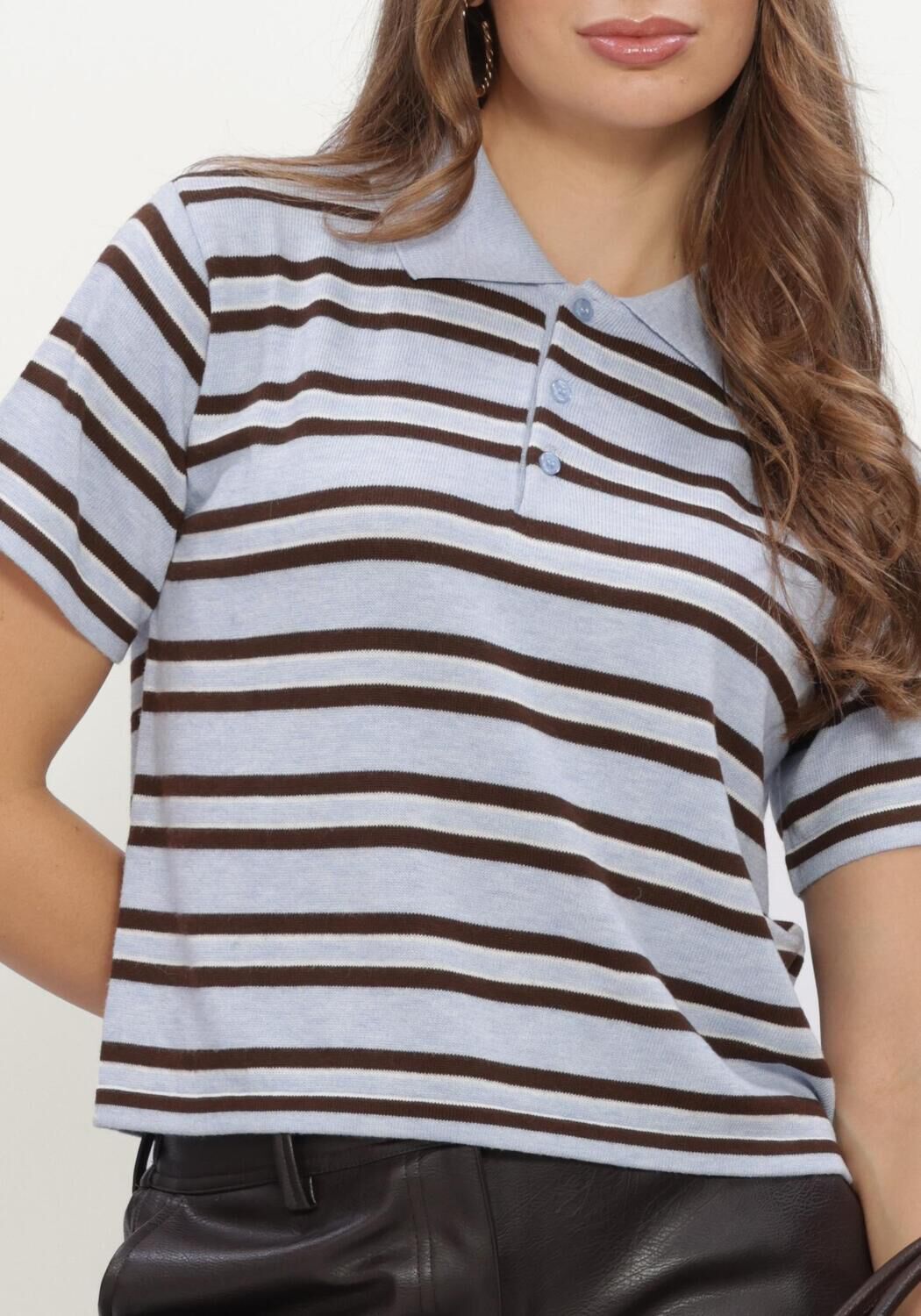 Lichtblauwe NEO NOIR Trui MULANN POLO KNIT BLOUSE - large