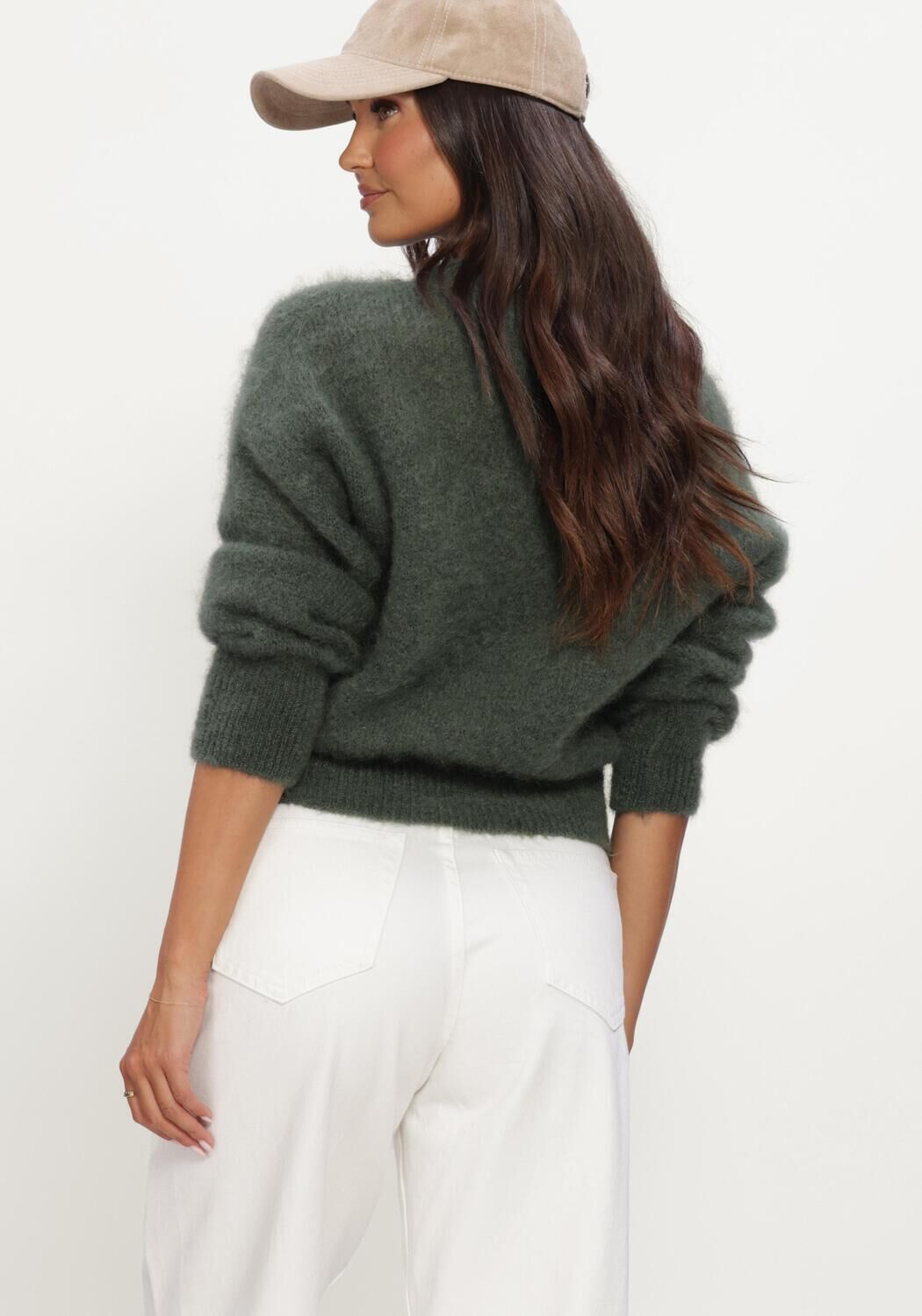 Donkergroene TWNS Trui SOLID LONG-SLEEVE ROUND NECK SWEATER - large