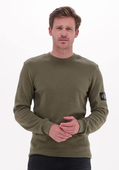 Olijf CALVIN KLEIN Sweater BADGE WAFFLE LS TEE - large