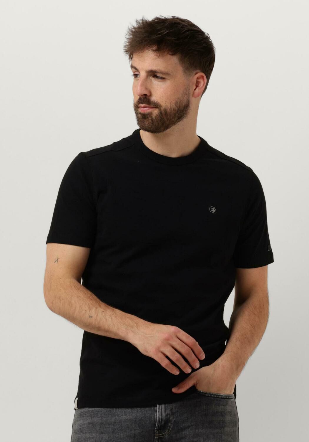 CAST IRON Heren Polo's & T-shirts Short Sleeve R-neck Organic Cotton Slub Essential Zwart