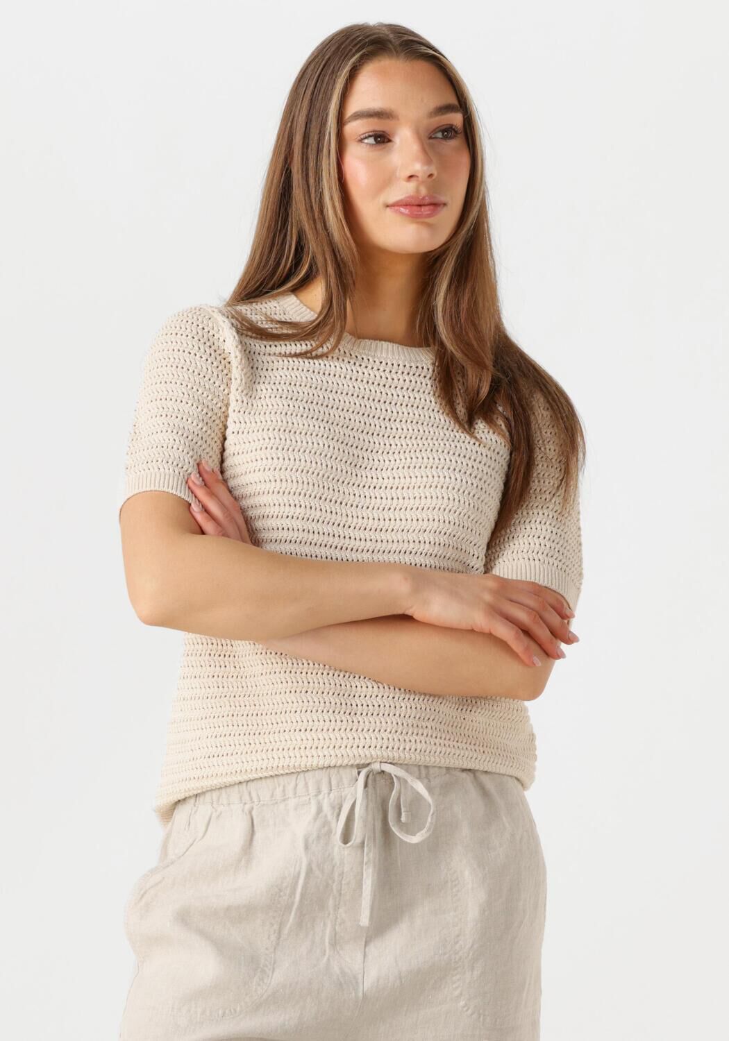 SELECTED FEMME Dames Tops & T-shirts Slfvinna Ss Structure Knit O-neck Ecru