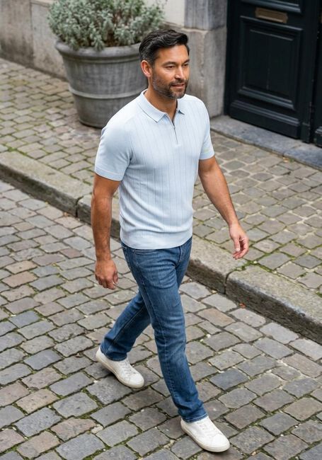 Lichtblauwe GENTI Polo POLO ZIP SS 1260 - large
