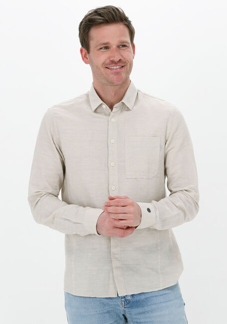 Beige CAST IRON Casual overhemd LONG SLEEVE SHIRT COTTON LINEN DOBBY - large