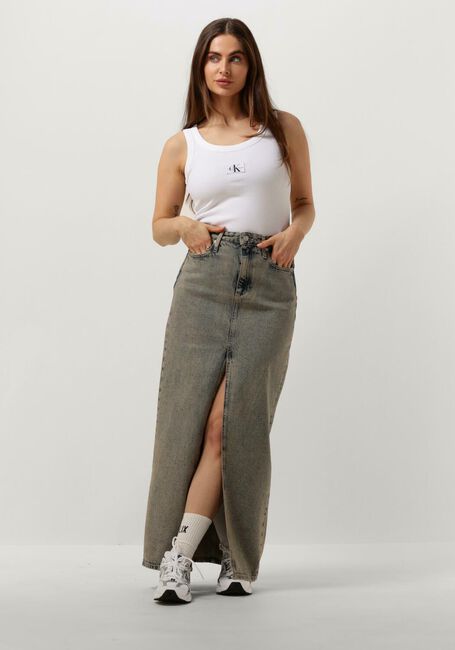 Lichtblauwe CALVIN KLEIN Maxirok FRONT SPLIT MAXI DENIM SKIRT - large