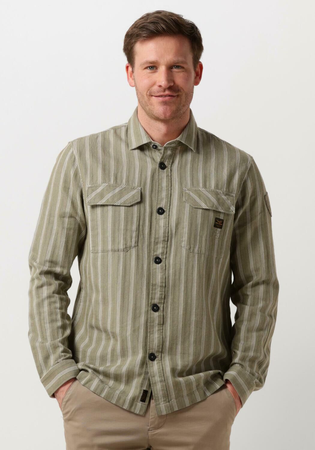 PME LEGEND Heren Overhemden Long Sleeve Shirt Yarn Dyed Stripe Groen