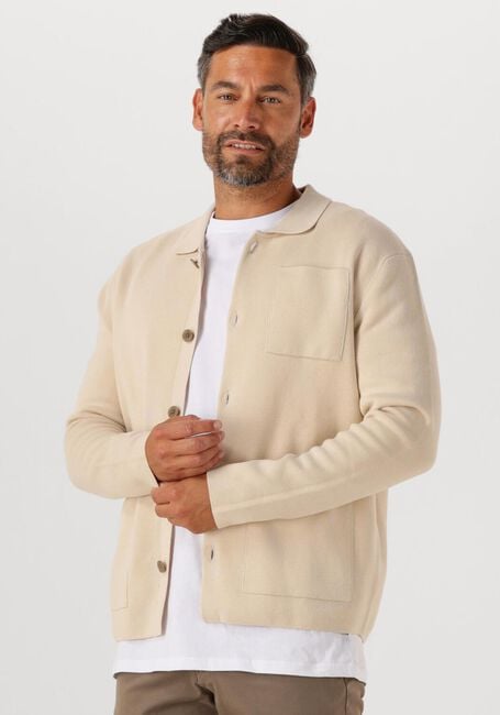 Beige SELECTED HOMME Vest SLHMIKE LIGHT LS KNIT RELAXED POLO CARDIGAN - large