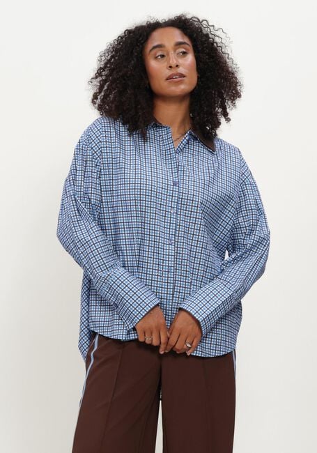 Blauwe POM AMSTERDAM Blouses BEAU CHECK SAPPHIRE BLUE - large
