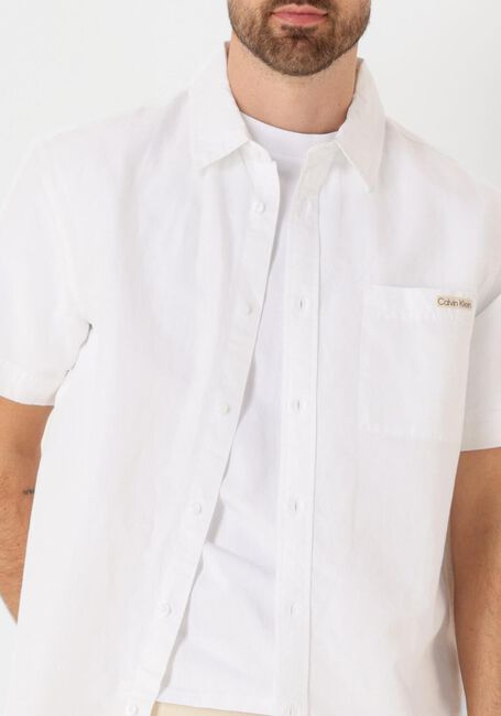 Witte CALVIN KLEIN Casual overhemd LINEN COTTON S/S SHIRT - large