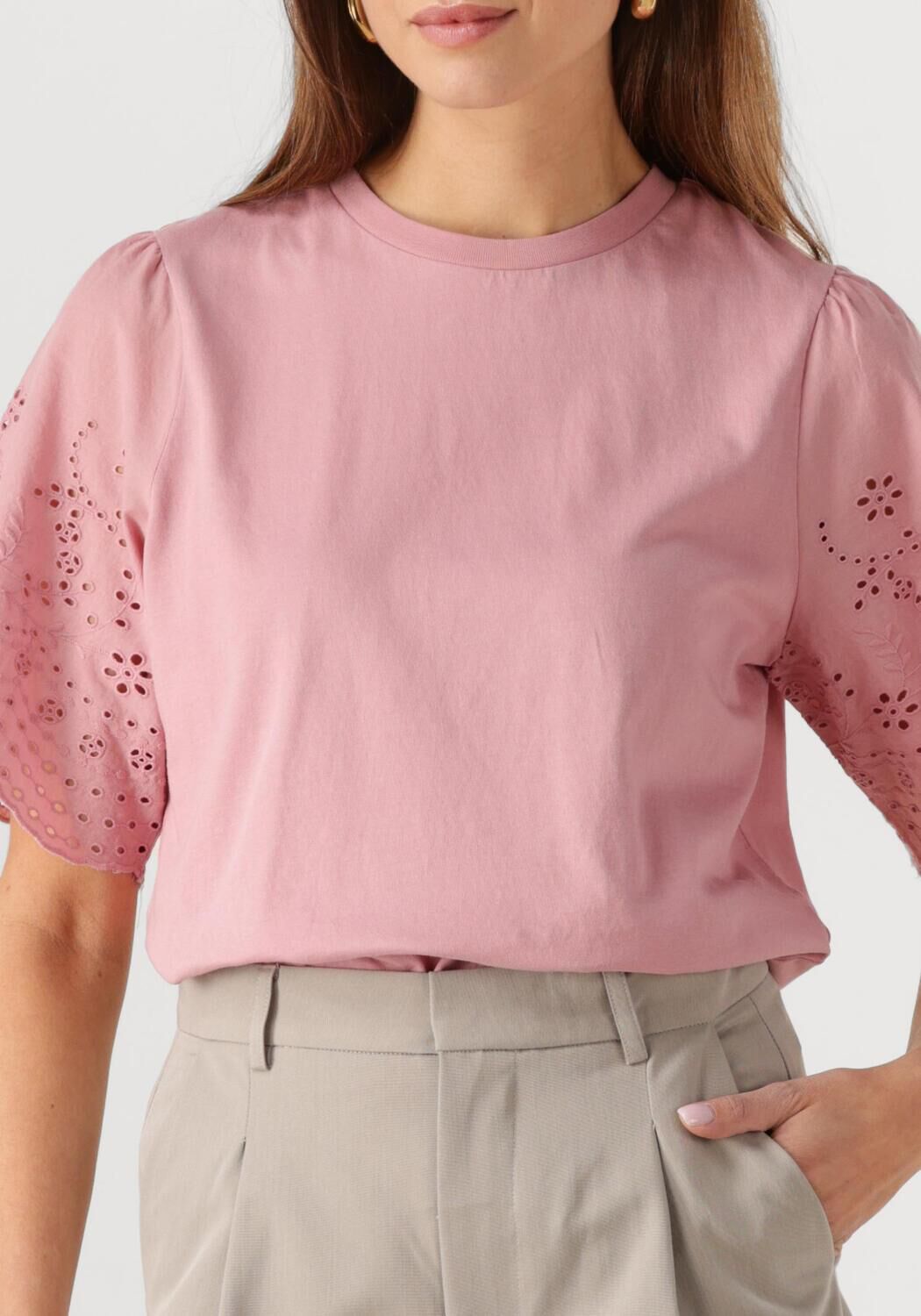 Y.A.S. Dames Tops & T-shirts Yaslex Ss Top W. Emb Sleeves S. Noos Roze