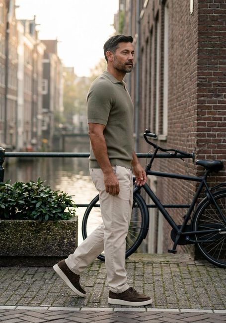Khaki PROFUOMO Polo POLO OPEN COLLAR RIB - large
