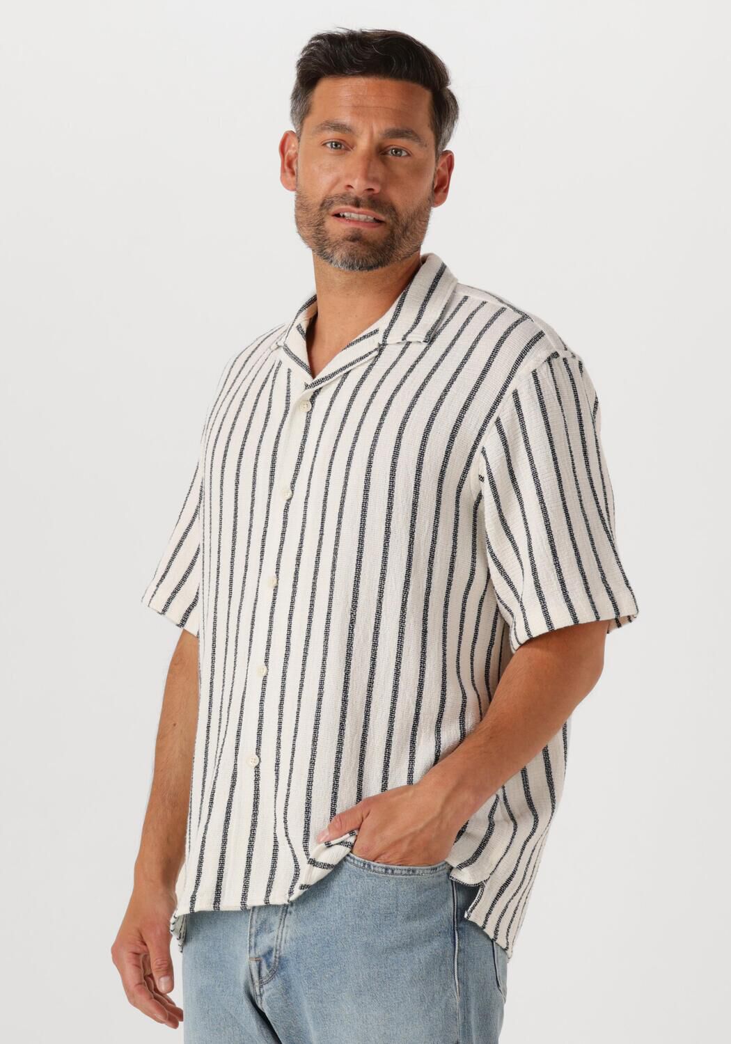 SELECTED HOMME Heren Overhemden Slhrelax-sal Shirt Ss Resort Wit