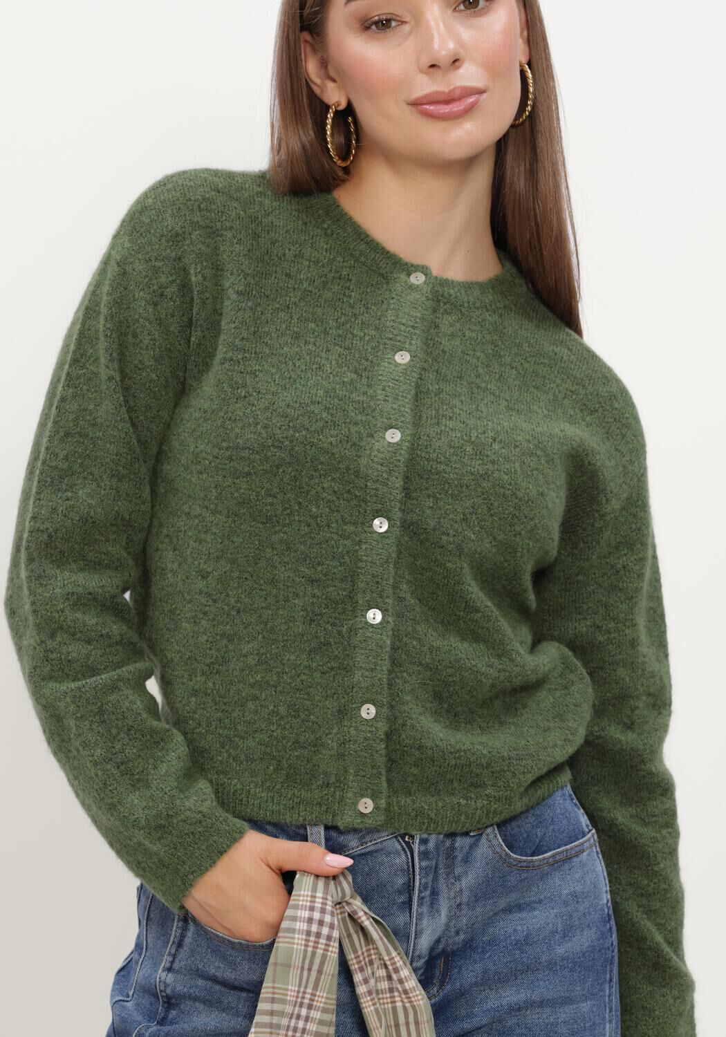 Groene OBJECT Vest OBJAGATE L/S RE KNIT CARDIGAN NOOS - large