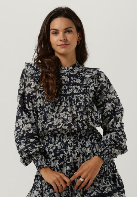 Donkerblauwe NEO NOIR Blouses HARMON STENCIL FLOWER BLOUSE - large
