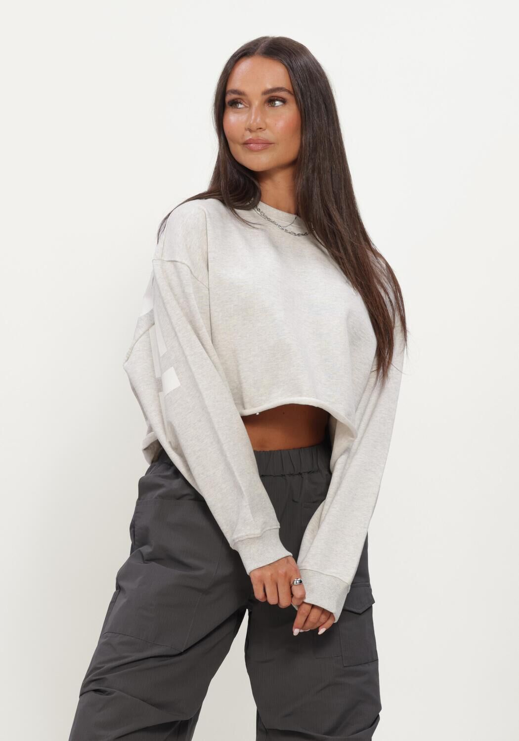 Lichtgrijze ALIX THE LABEL Truien/vesten LADIES KNITTED BACK PRINT SWEATER - large