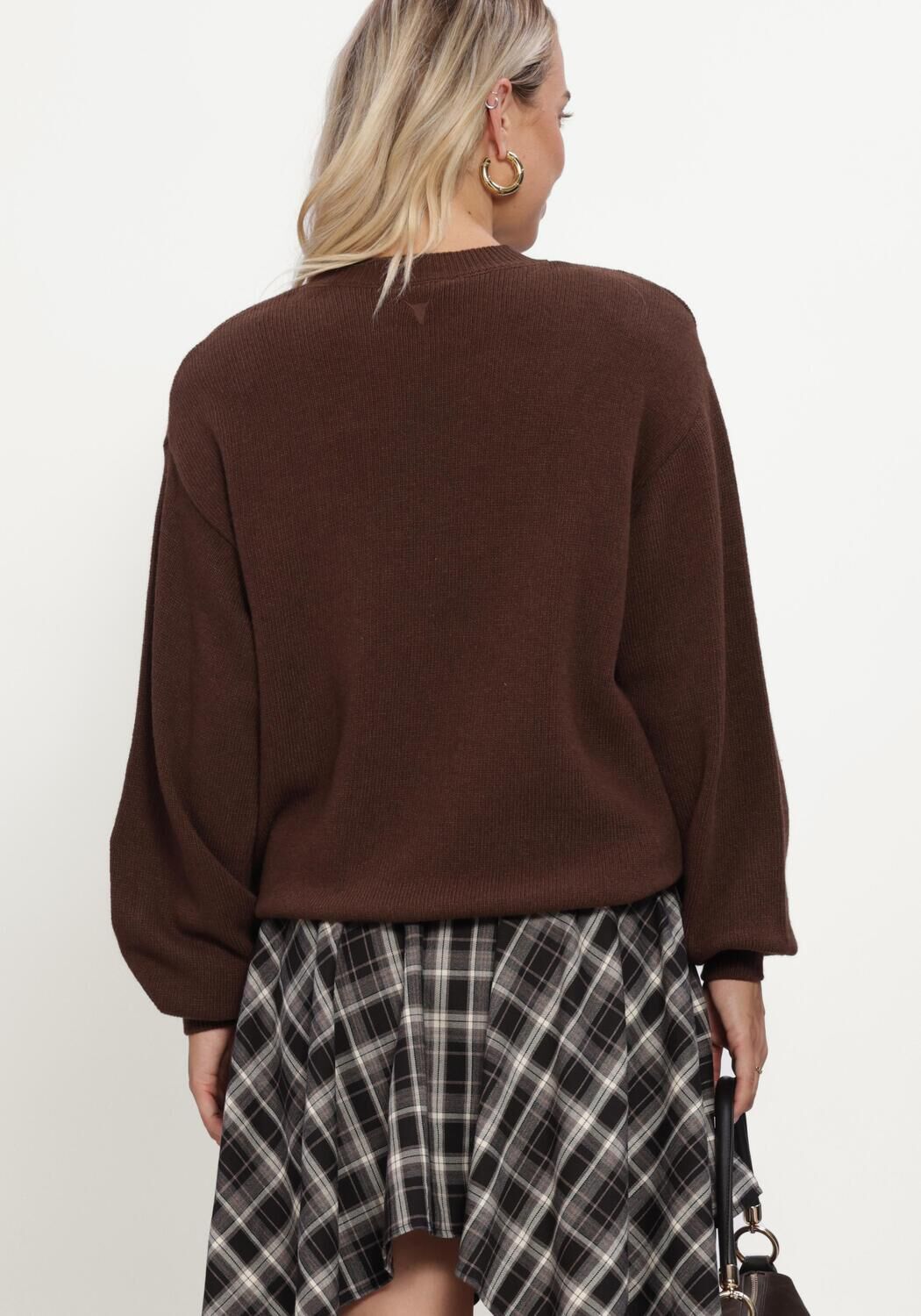 Bruine ALIX THE LABEL Truien/vesten LADIES KNITTED SHOULDER PADS PULLOVER - large