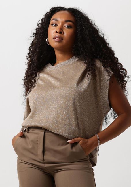 Bruine SUMMUM Top OVERSIZED SLEEVELESS SWEATER SHIMMERING LUREX KNIT - large