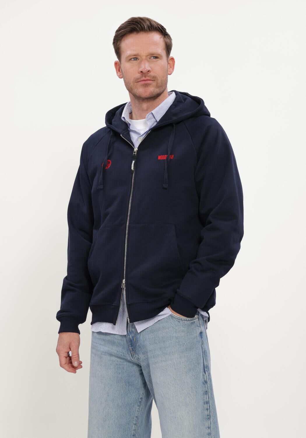Donkerblauwe WOODBIRD Sweater WBPAW EMBLEM ZIP HOODIE