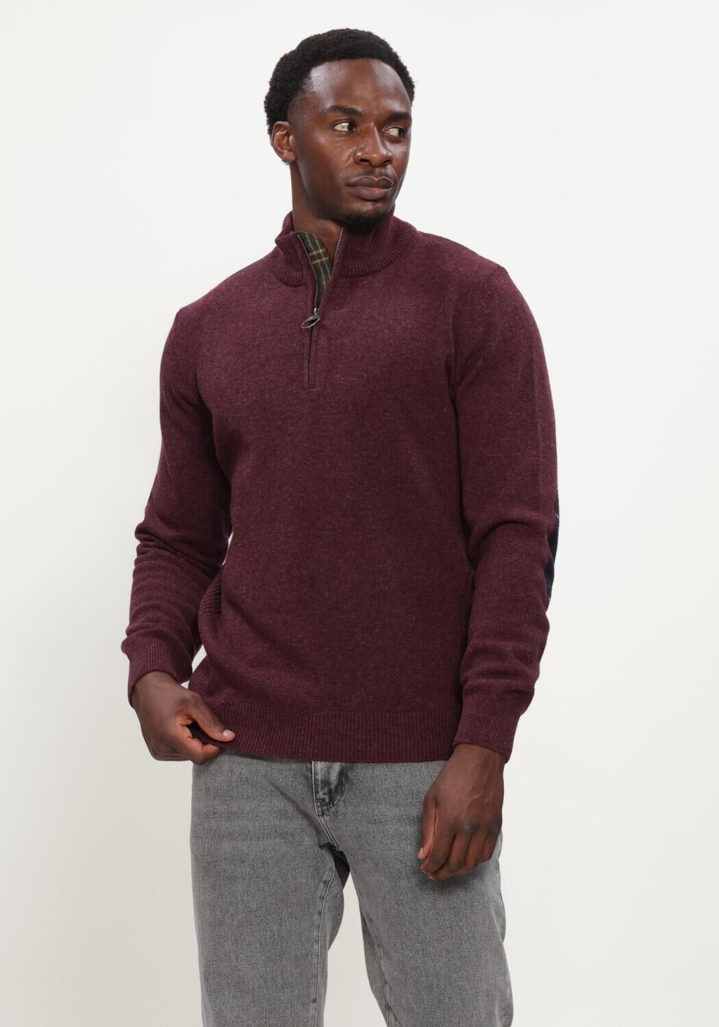 Roze BARBOUR Trui HOLDEN HALF ZIP KNITTED JUMPER KNITWEAR - large