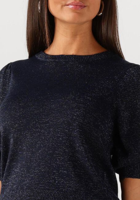 Donkerblauwe MINUS Trui LIVA PUFF SLEEVE METALLIC KNIT PULLOVER - large