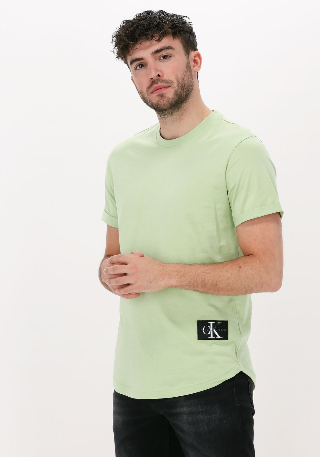 Groene CALVIN KLEIN T shirt BADGE TURN UP SLEEVE Omoda