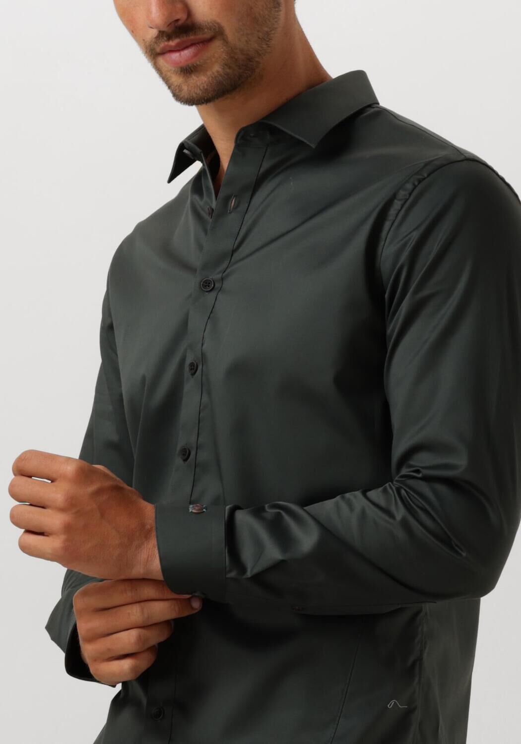 CAST IRON Heren Overhemden Long Sleeve Shirt Ctn Comfort Sateen Groen