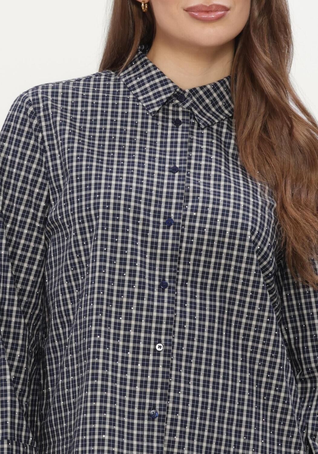 NEO NOIR Dames Blouses Drew Check Bedaz Shirt Donkerblauw