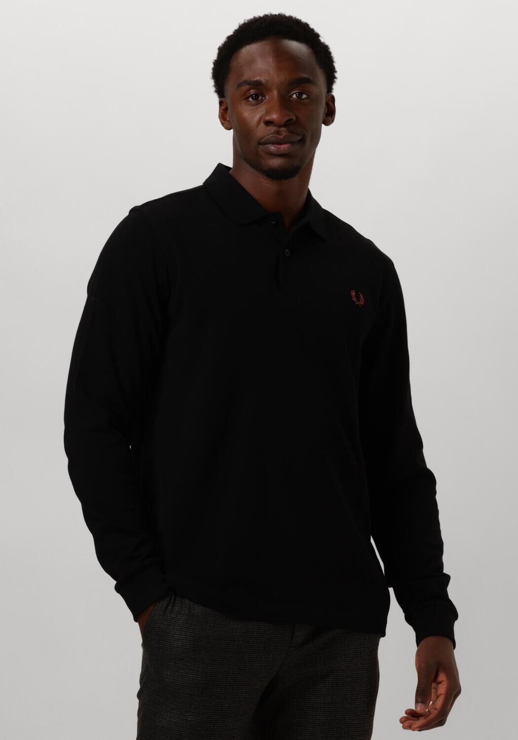 FRED PERRY Heren Polo's & T-shirts Long Sleeve Plain Shirt Zwart