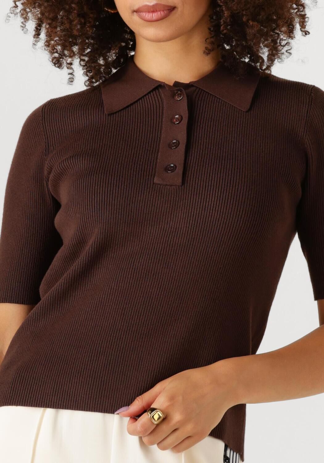HAUTE L'AMITIÉ Dames Tops & T-shirts Piccolo Ss Polo Rib Knit Bruin