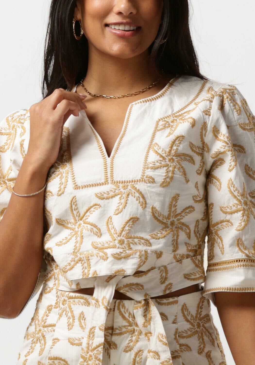 SCOTCH & SODA Dames Tops & T-shirts Embroidered Linen Crop Top Beige